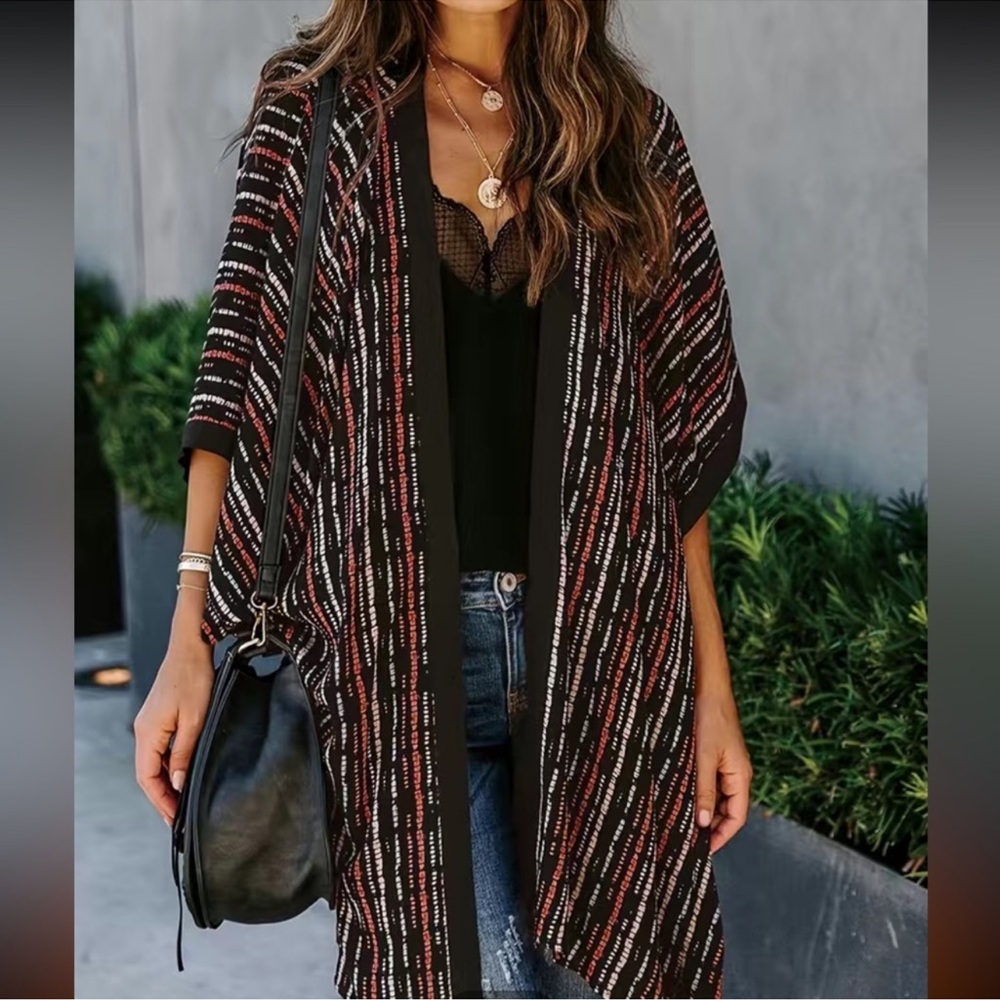 NEW- Striped Multicolor Women's Kimono/ Beach Coverup/ loungewear - Picture 2 of 11
